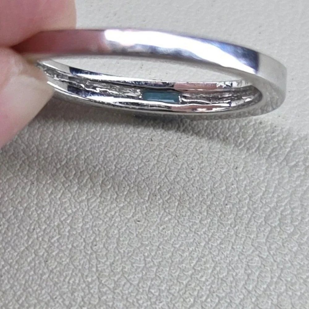 Silver Tone Faux Blue Topaz Baguette Accent Stackable Band Ring Size 8.5
